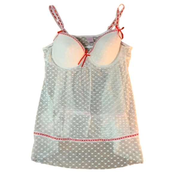 Cream heart lace with red ribbon trim padded babydoll teddy - Picture 1 of 8